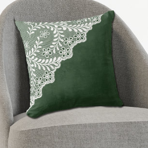 White Eyelet Faux Lace Corner on Green Cushion