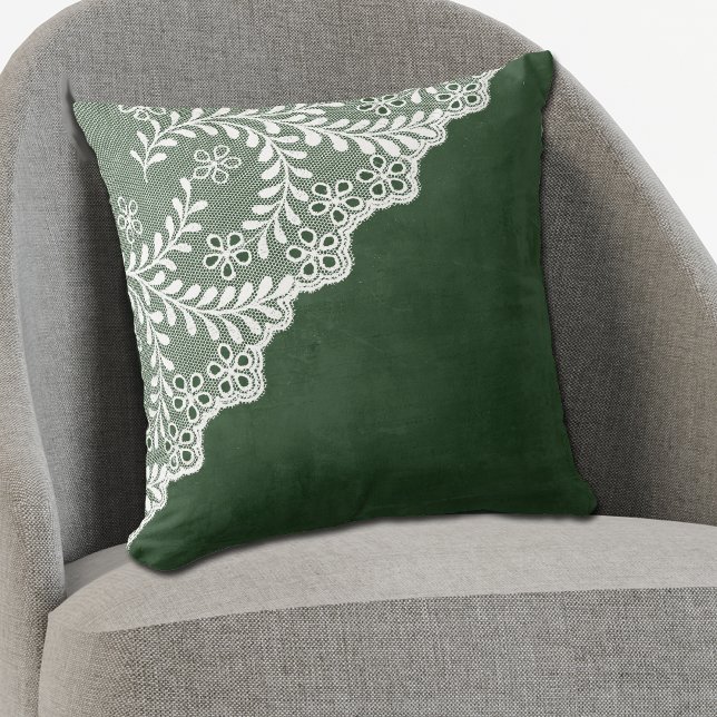 White Eyelet Faux Lace Corner on Green Cushion (Creator Uploaded)