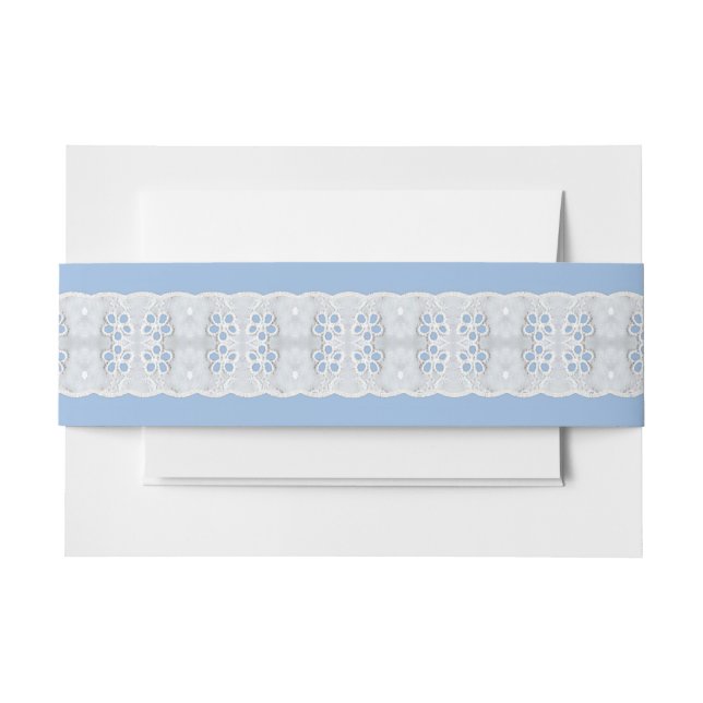 White Eyelet Lace on Blue Invitation Belly Band (Front Example)