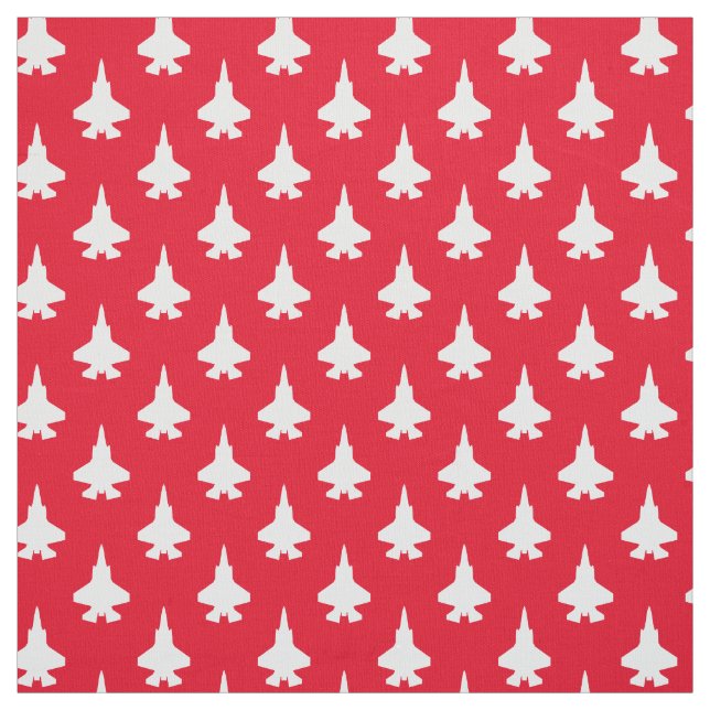 White F-35 Lightning Fighter Jet Pattern on Red Fabric (Swatch)
