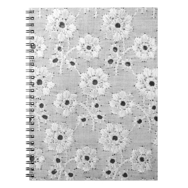 White fabric fine lace texture with elegance seaml notebook (Front)