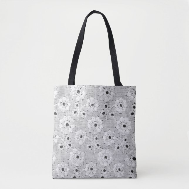 White fabric fine lace texture with elegance seaml tote bag (Front)