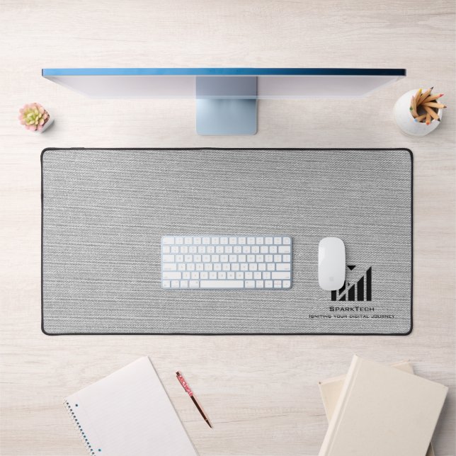 White Fabric Texture Elegant Monogram Logo Custom Desk Mat (Office 1)