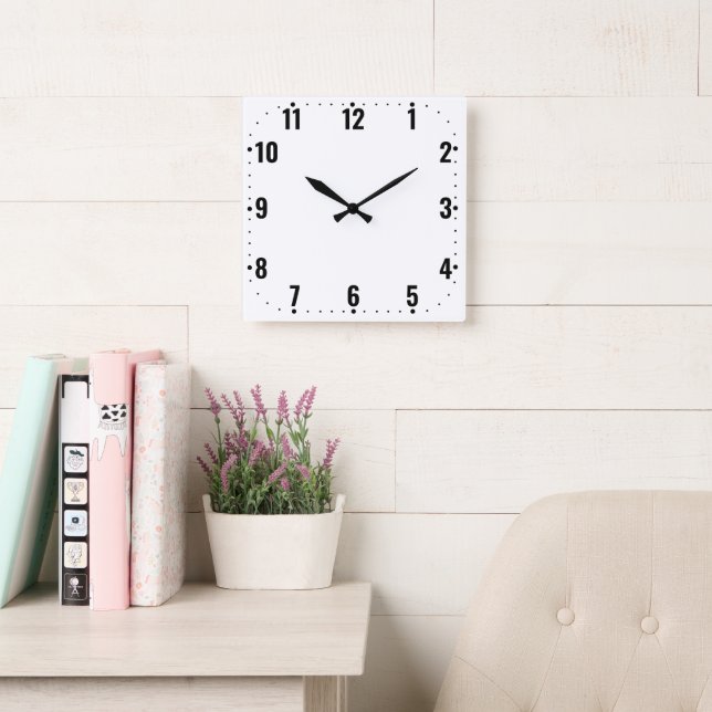 White Face With Numbers - Frameless  Square Wall Clock (Reading Room)