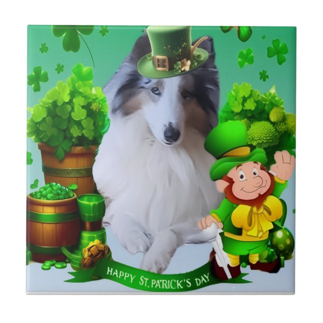 White factor Merle Headed Rough Collie  Tile (Front)