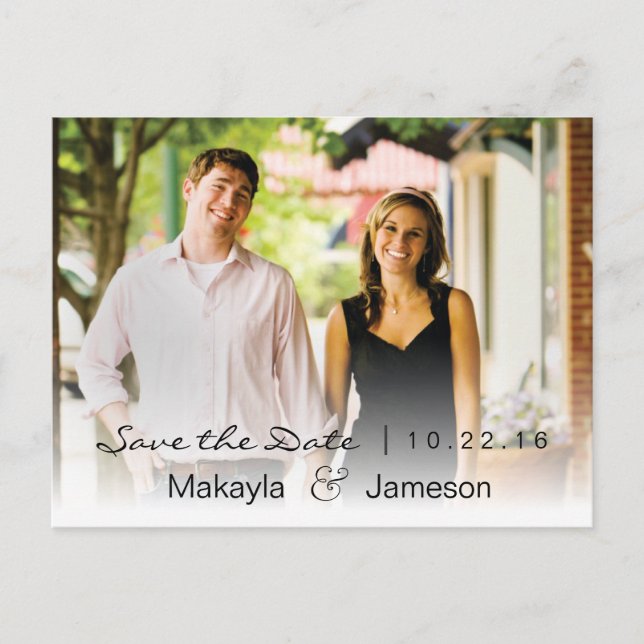 White Fade Horizontal Photo Save the Date Card (Front)