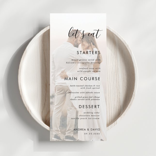 White Faded Photo Fading Overlay Let's Eat Wedding Menu (Creator Uploaded)