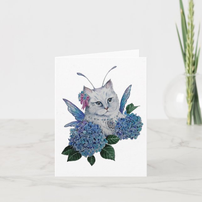 White fairy kitty greeting card (Front)