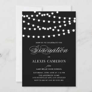 White Fairy Lights Black Graduation Party Invitation