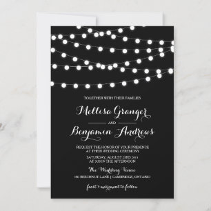 White Fairy Lights Black Wedding Invitation