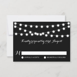 White Fairy Lights Black Wedding RSVP Card
