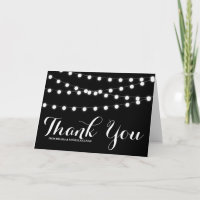 White Fairy Lights | Black Wedding Thank You Card