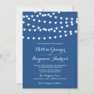 White Fairy Lights Blue Wedding Invitation