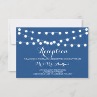 White Fairy Lights | Blue Wedding Reception Card