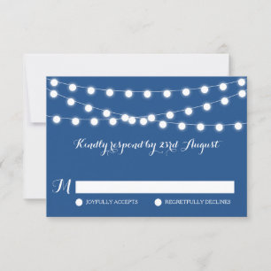 White Fairy Lights Blue Wedding RSVP Card