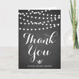 White Fairy Lights Chalkboard Thank You Card