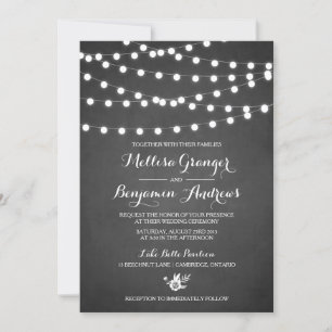 White Fairy Lights Chalkboard Wedding Invitation