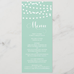 White Fairy Lights Mint Wedding Menu Card