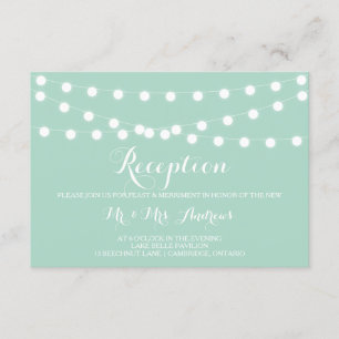 White Fairy Lights Mint Wedding Reception Card