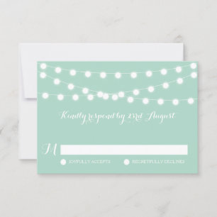 White Fairy Lights Mint Wedding RSVP Card