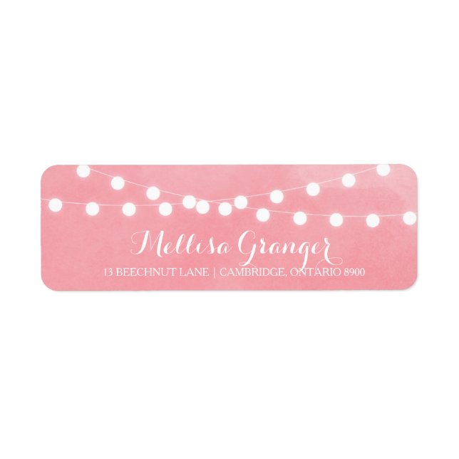 White Fairy Lights Pink Return Address Label (Front)