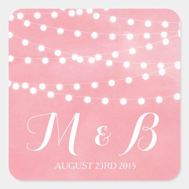 White Fairy Lights Rustic Pink Monogram Sticker (Front)