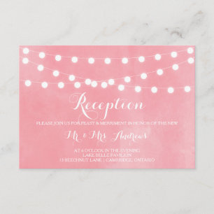 White Fairy Lights Rustic Pink Reception Card