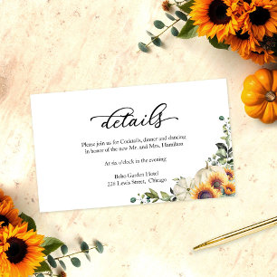 White Fall in Love Sunflower Wedding Details Enclosure Card