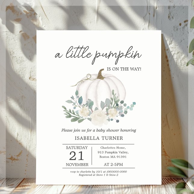 White Fall Pumpkin Baby Shower Budget Invitation (Creator Uploaded)