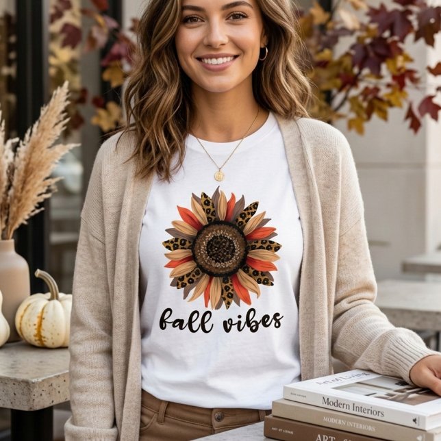 White Fall Vibes Leopard Sunflower Aesthetic T-Shirt (Creator Uploaded)