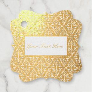 White Fancy Scroll Pattern on Shiny Gold Favour Tags