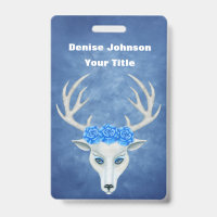 White Fantasy Deer Head Antlers Pretty Roses Blue