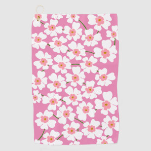 White Fantasy Flower Lover Pattern Pink Golf Towel