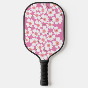 White Fantasy Flower Lover Pattern Pink Pickleball Paddle