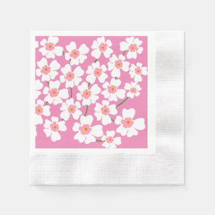 White Fantasy Flower Lover Pattern Pink Wedding Napkin