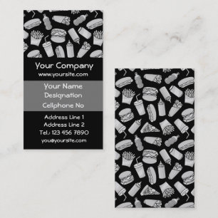 White Fast Food Icons Pattern Business Card