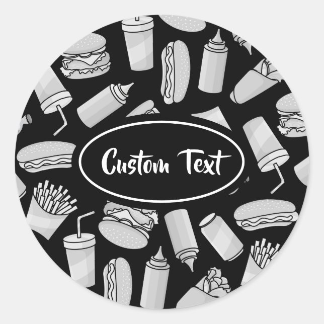 White Fast Food Icons Pattern Classic Round Sticker (Front)