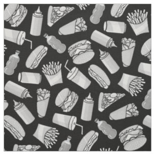 White Fast Food Icons Pattern Fabric