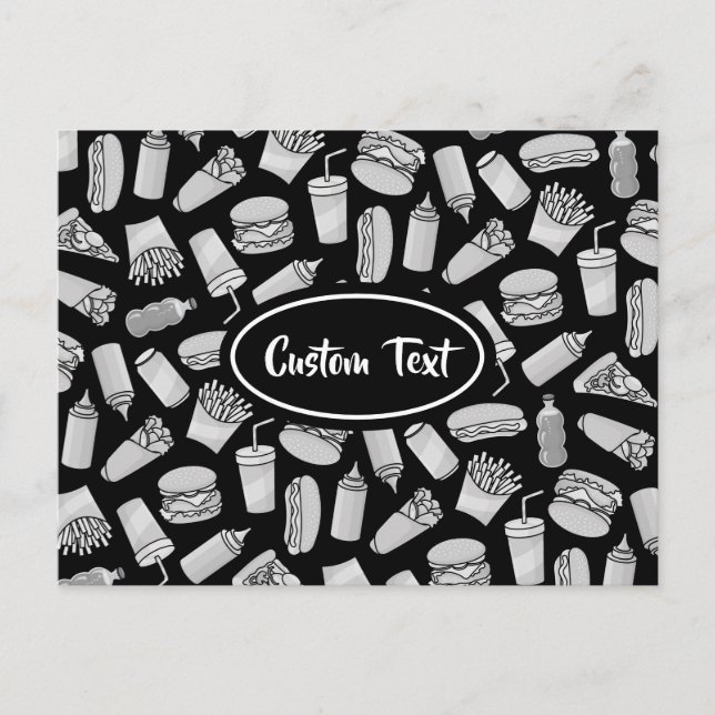 White Fast Food Icons Pattern Postcard (Front)