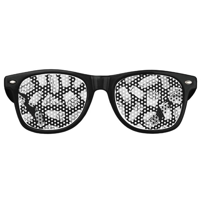 White Fast Food Icons Pattern Retro Sunglasses (Front)