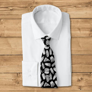 White Fast Food Icons Pattern Tie