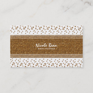 White Faux Brushed Gold Glitter Business Cards