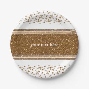 White Faux Brushed Gold Glitter Party Plates