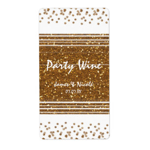 White Faux Brushed Gold Glitter Wine Labels