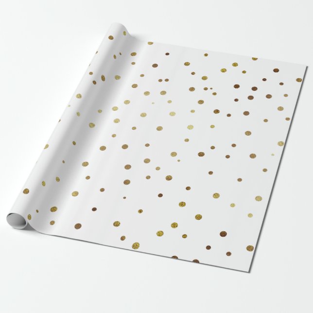 White & Faux Gold Cute Festive Confetti Wrapping Paper (Unrolled)