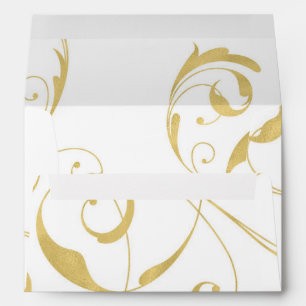 White & Faux Gold Floral Swirl Elegant Wedding Envelopes