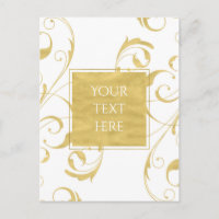 White & Faux Gold Floral Swirl Elegant Wedding