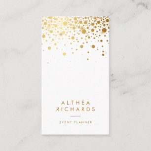 White Faux Gold Foil Confetti Dots Vetical Business Card