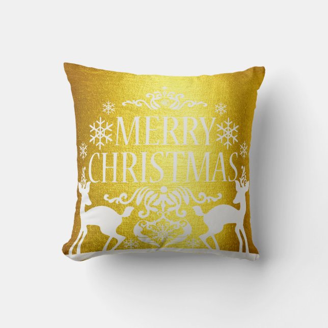 White Faux Gold Merry Christmas  Pillow (Front)
