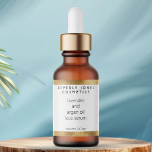 White & Faux Gold Modern Cosmetics Dropper Bottle Label